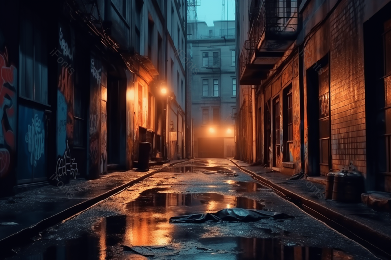 夜晚无人潮湿的街道小巷子,高清,摄影图,摄影图片,图片大全,摄影图免费下载